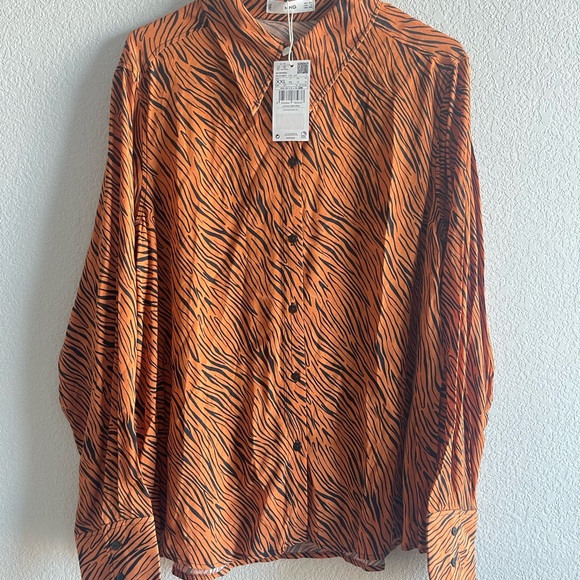 Mango Tops - Women’s Orange Patterned Shirt